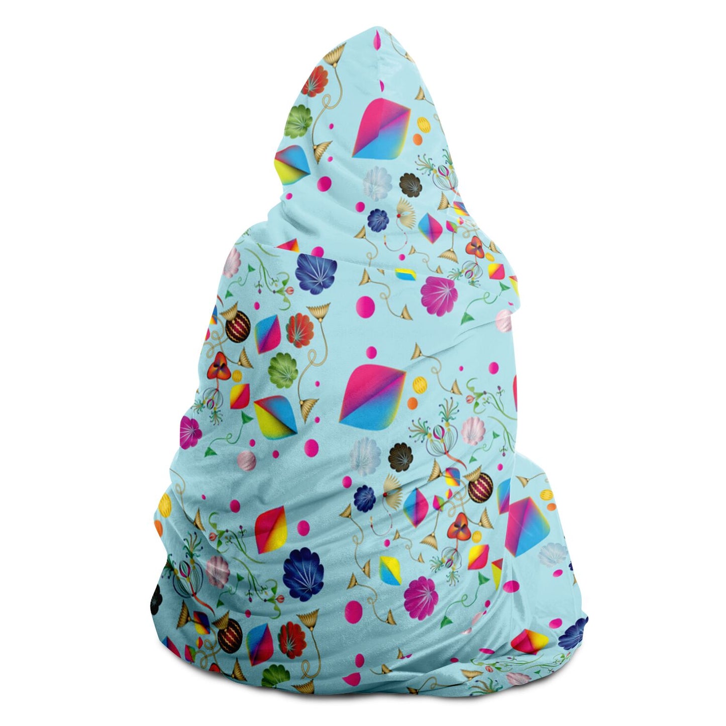 Hooded Blanket - AOP Kukloso Abstractical No 24 Happy Shapes & Florals on Aqua - Free Shipping