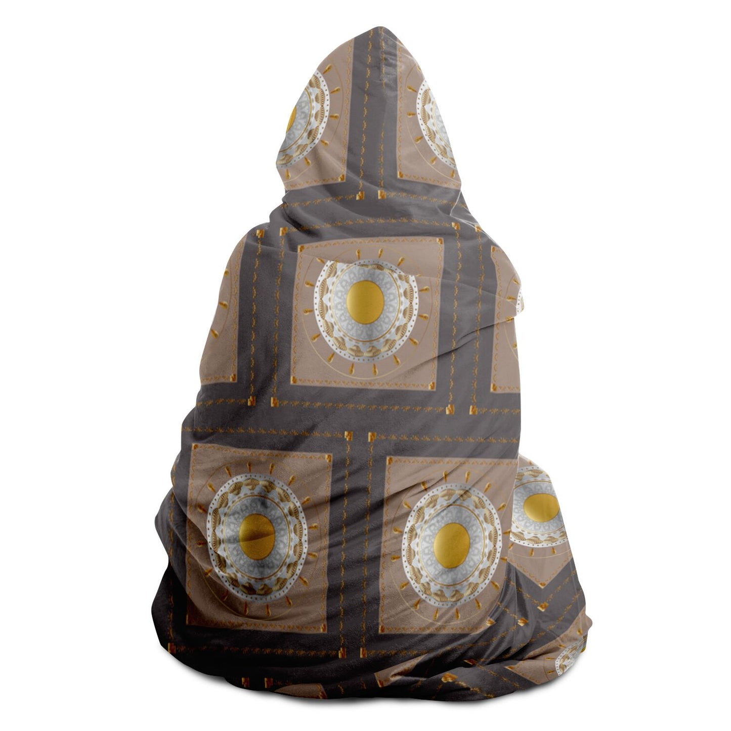 Hooded Blanket - AOP Mandala No 15 Gold, Silver, Tan on Gray