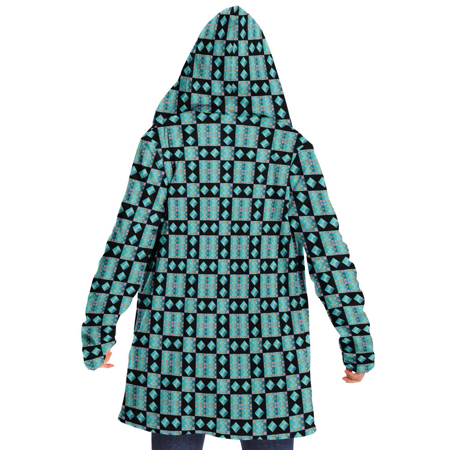 Microfleece Cloak - AOP Kukloso Whimsical No 45 Abstract shapes on a Turquoise bkgd. - Free Shipping - Free Shipping