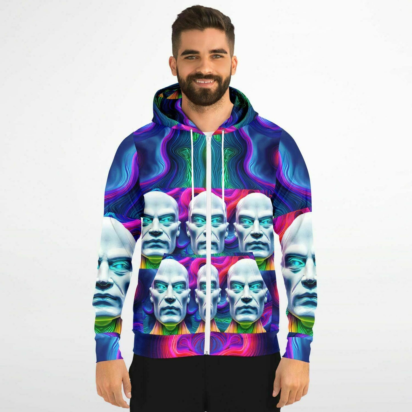 Fashion Zip-Up Hoodie - AOP Kukloso Cubist Faces No 16 - Free Shipping