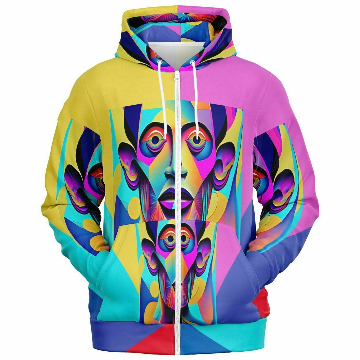 Fashion Zip-Up Hoodie - AOP Kukloso Cubist Faces No 1 - Free Shipping