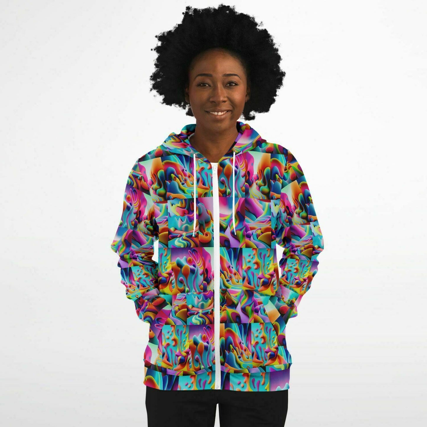 Fashion Zip-Up Hoodie - AOP Kukloso Got Color Multicolored Small Pattern - Free Shipping