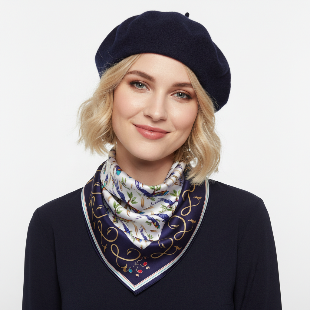 100% Silk Charmeuse Square Scarf Parrots in Blue