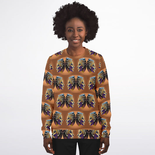 Athletic Sweatshirt - AOP Kukloso Cubist Faces No 3 Copper colors on Black - Free Shipping