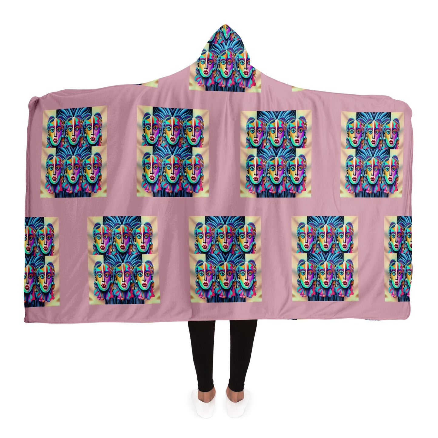 Hooded Blanket - AOP Kukloso Cubist Faces No 39- Free Shipping