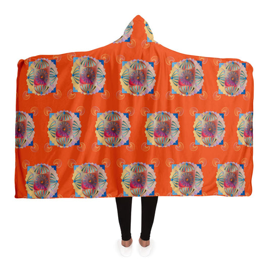 Hooded Blanket - AOP Kukloso Abstractical No 113 Abstract Blue Design on Orange - Free Shipping