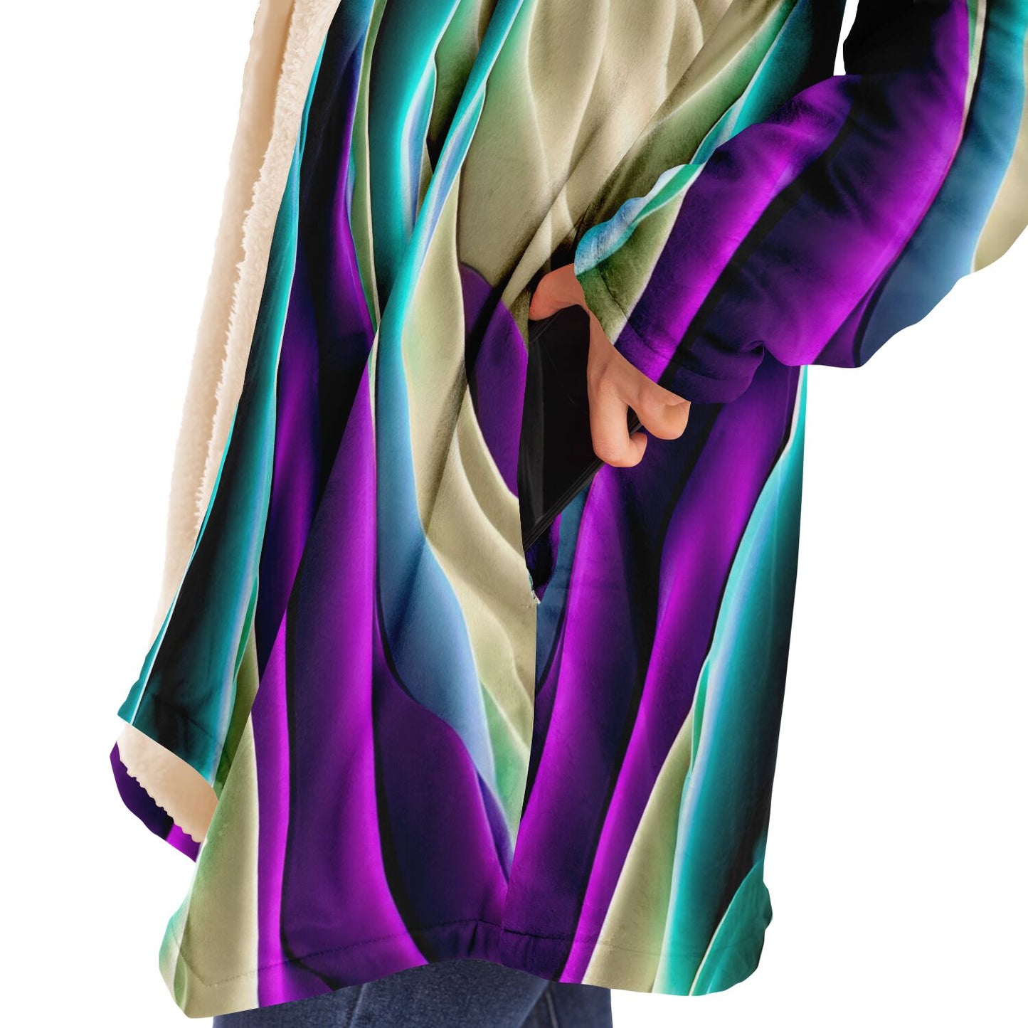 Microfleece Cloak - AOP Kukloso Color Flow series No 1 Aqua, Beige, Purple - Free Shipping