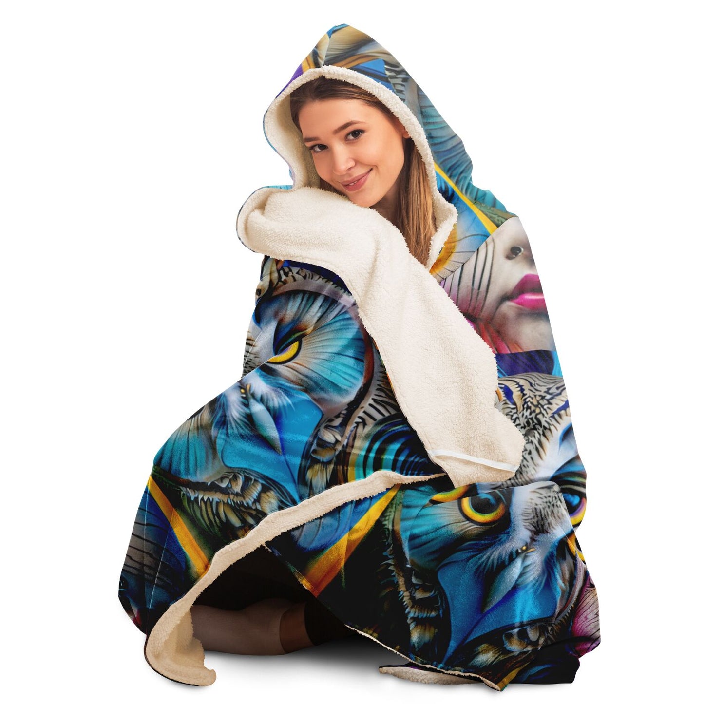 Hooded Blanket - AOP Kukloso Cubist Faces No 11 Large Pattern - Free Shipping