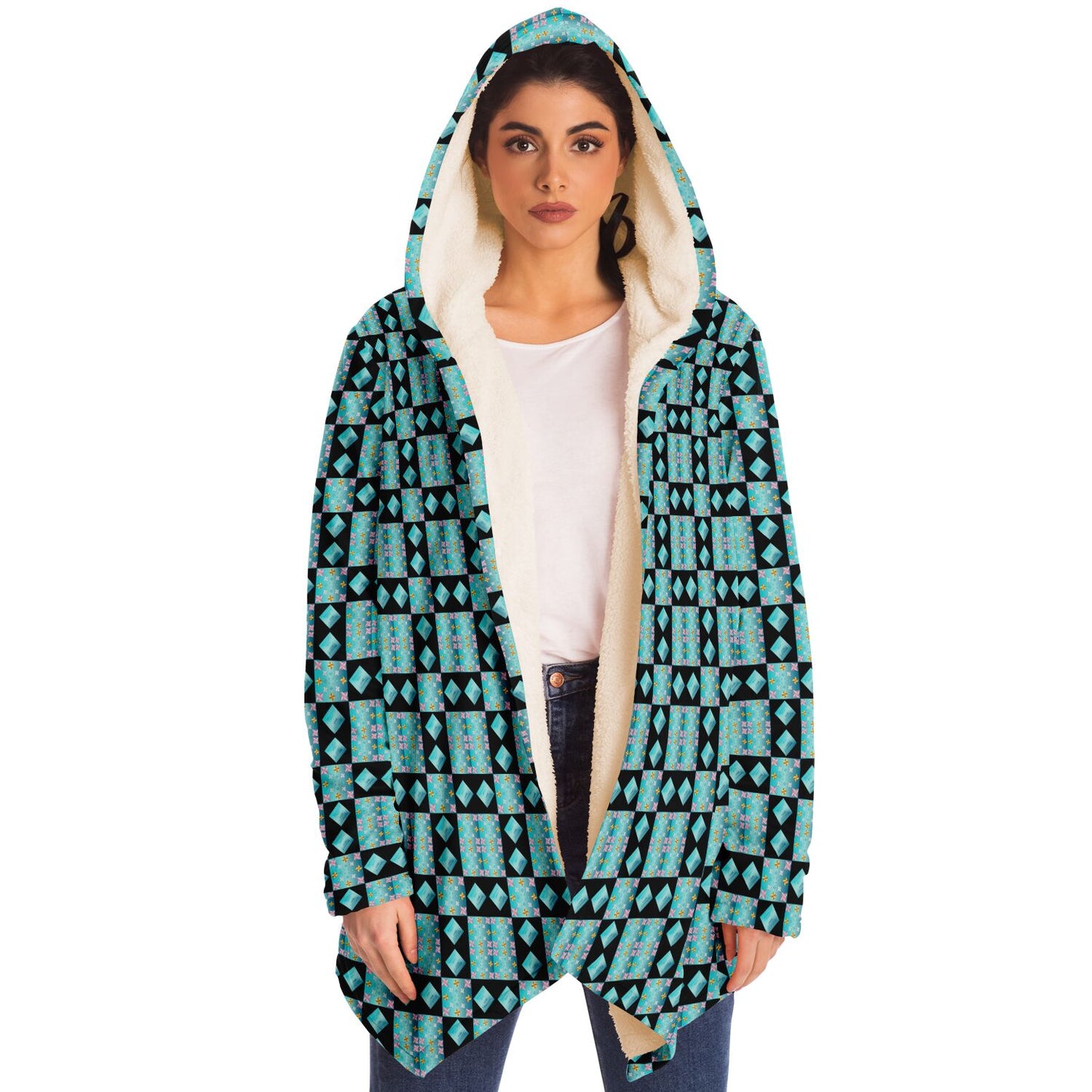 Microfleece Cloak - AOP Kukloso Whimsical No 45 Abstract shapes on a Turquoise bkgd. - Free Shipping - Free Shipping