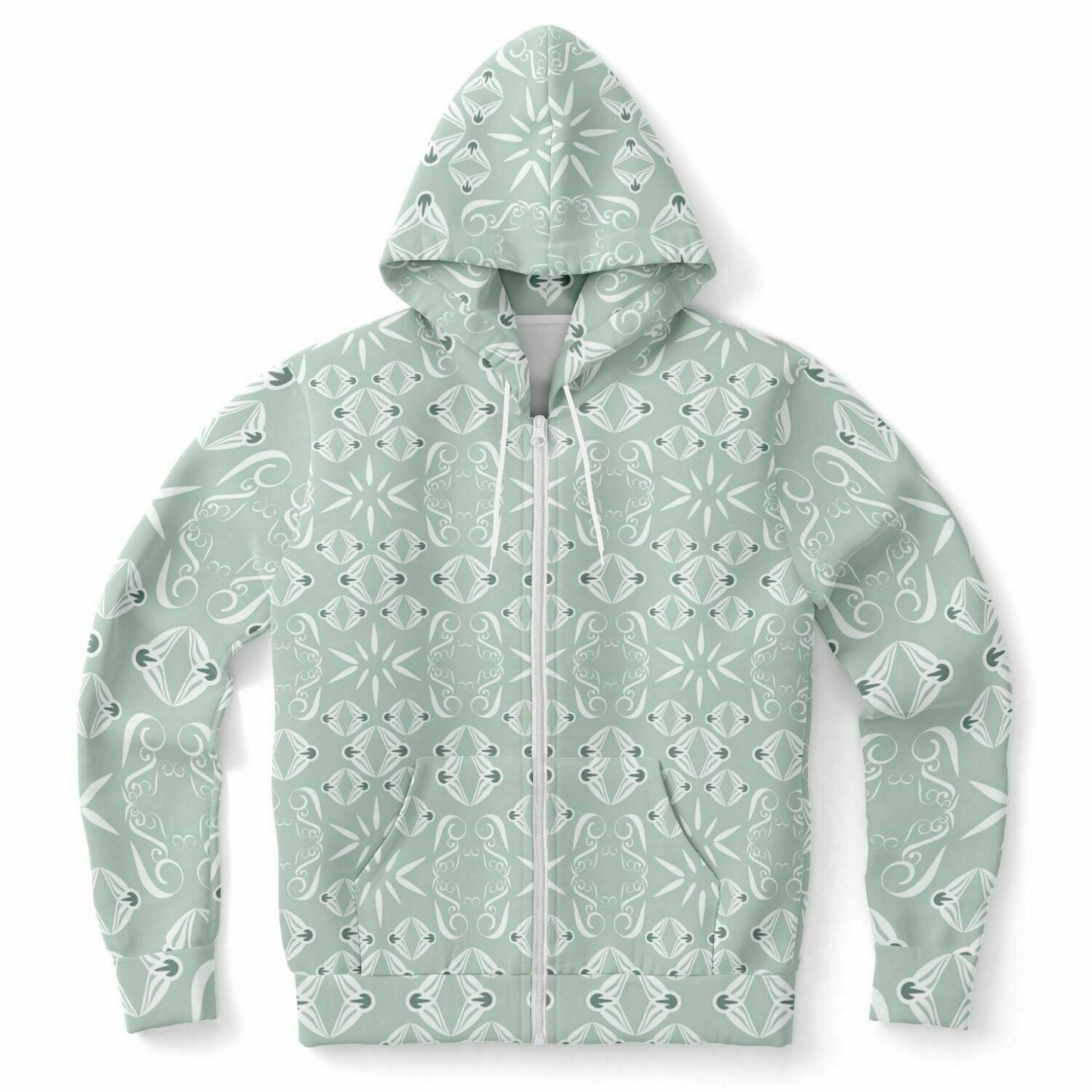 Fashion Zip-Up Hoodie - AOP  Kukloso Abstractical No 43 Sage on White - Free Shipping