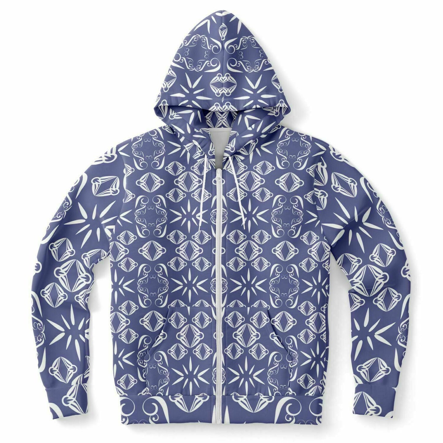 Fashion Zip-Up Hoodie - AOP  Kukloso Abstractical No 43 Periwinkle on White - Free Shipping