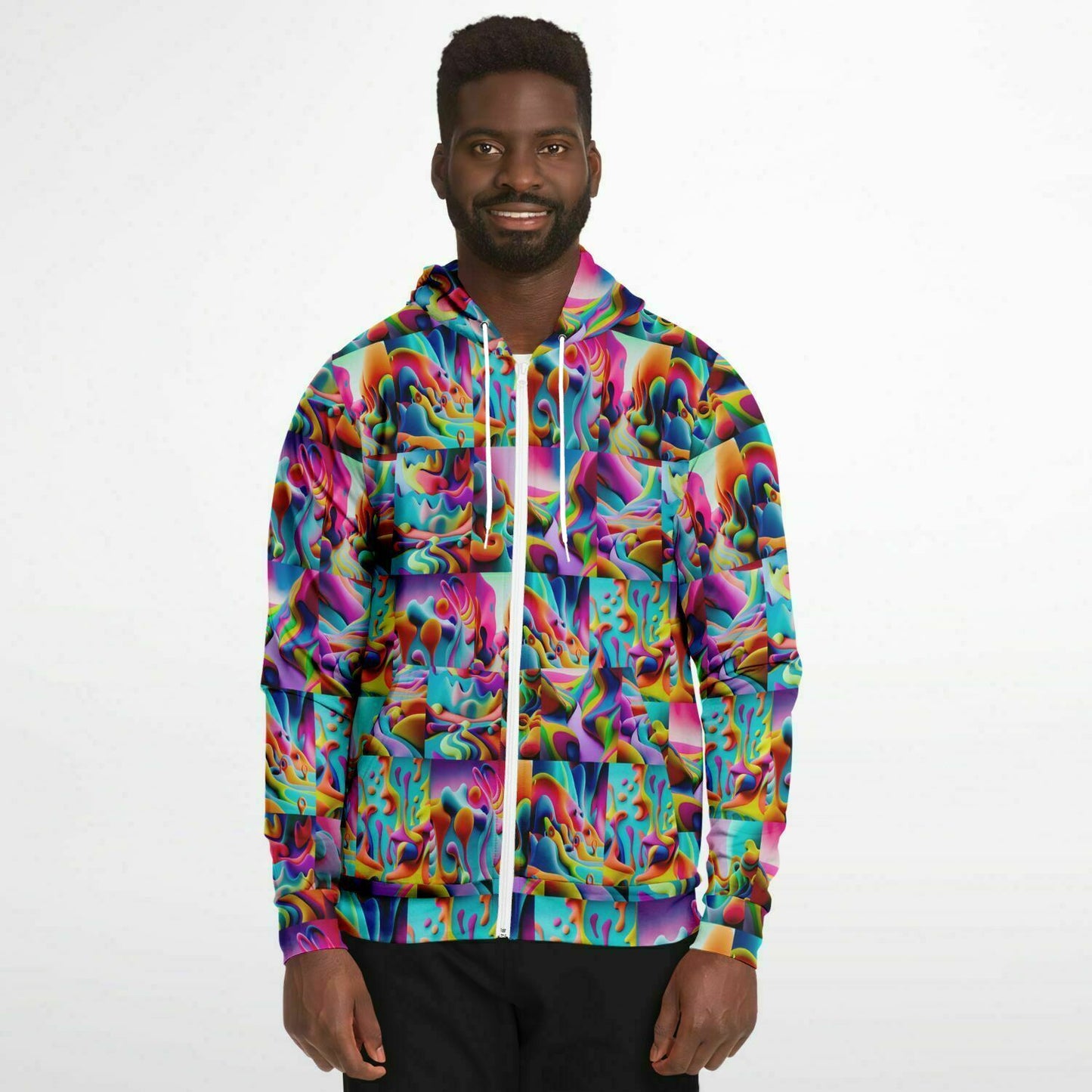 Fashion Zip-Up Hoodie - AOP Kukloso Got Color Multicolored Small Pattern - Free Shipping