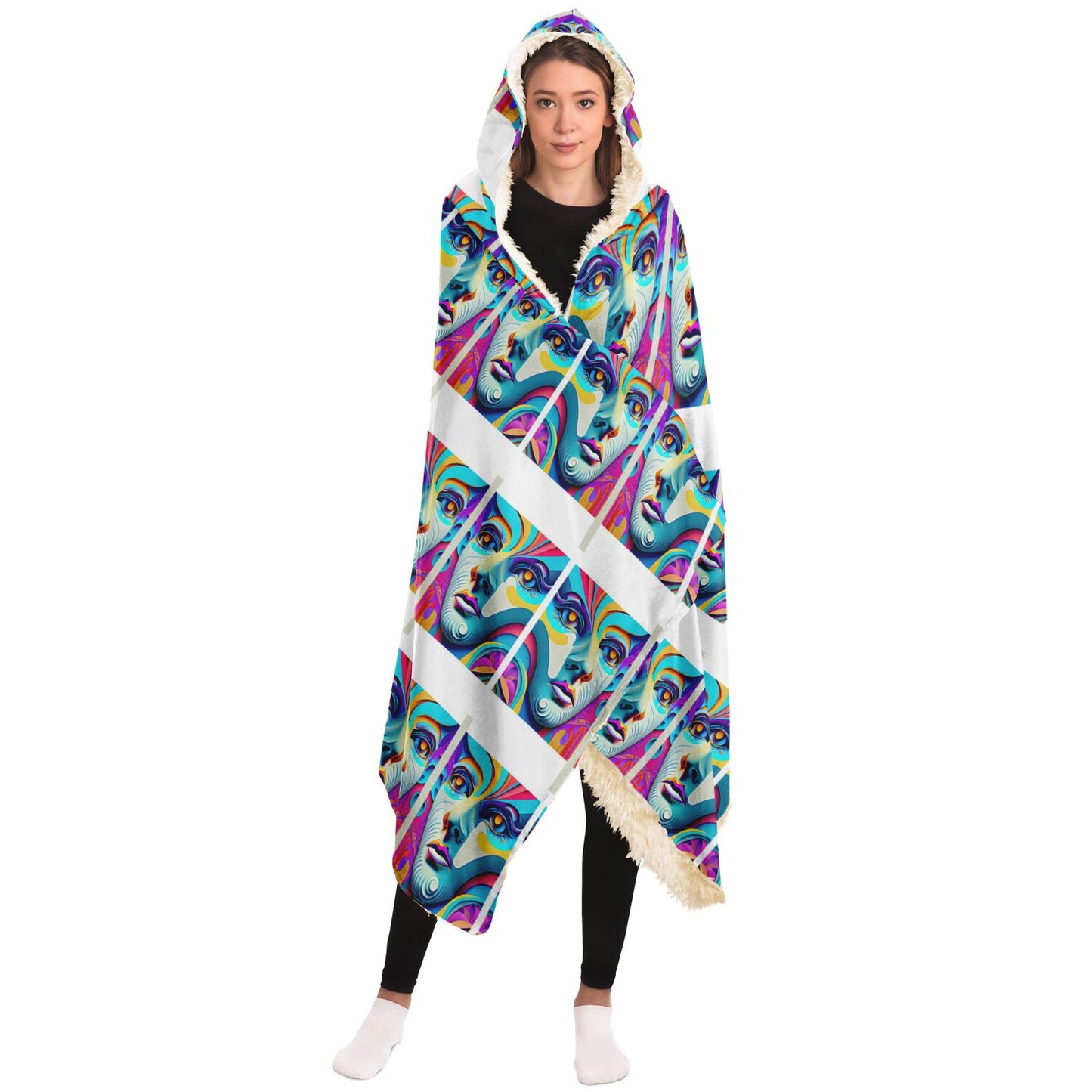 Hooded Blanket - AOP Kukloso Alien Faces No 8 - Free Shipping