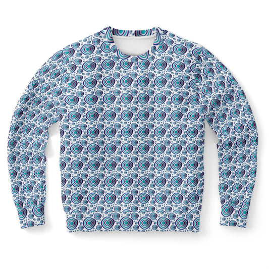 Athletic Sweatshirt - AOP  Kukloso Abstractical No 96 Navy, Aqua, Pink Circular shapes on White - Free Shipping