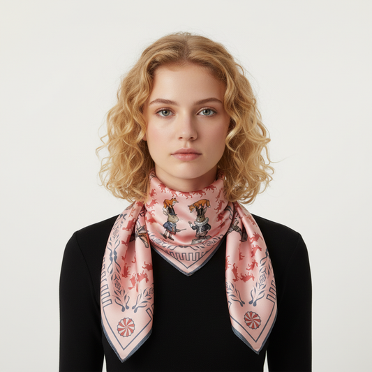 100% Silk Charmeuse Square Scarf  The Rabbit Circus No 1