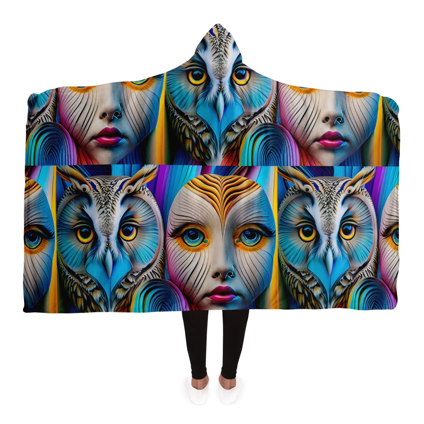 Hooded Blanket - AOP Kukloso Cubist Faces No 11 Large Pattern - Free Shipping