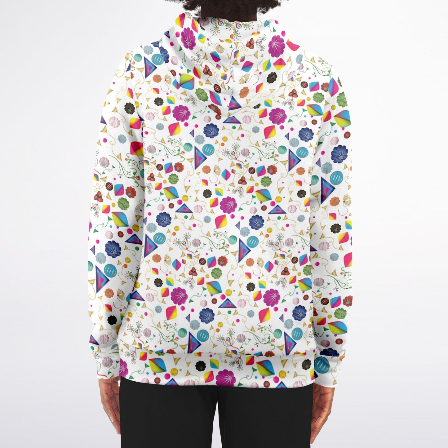 Fashion Zip-Up Hoodie - AOP Kukloso Abstractical No 24 Multicolored on White - Free Shipping