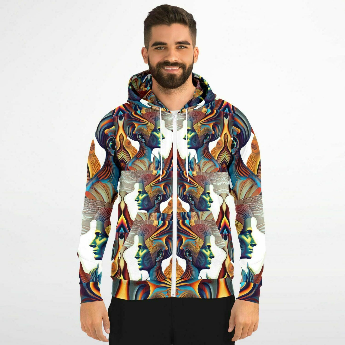 Fashion Zip-Up Hoodie - AOP Kukloso Cubist Faces No 42- Free Shipping