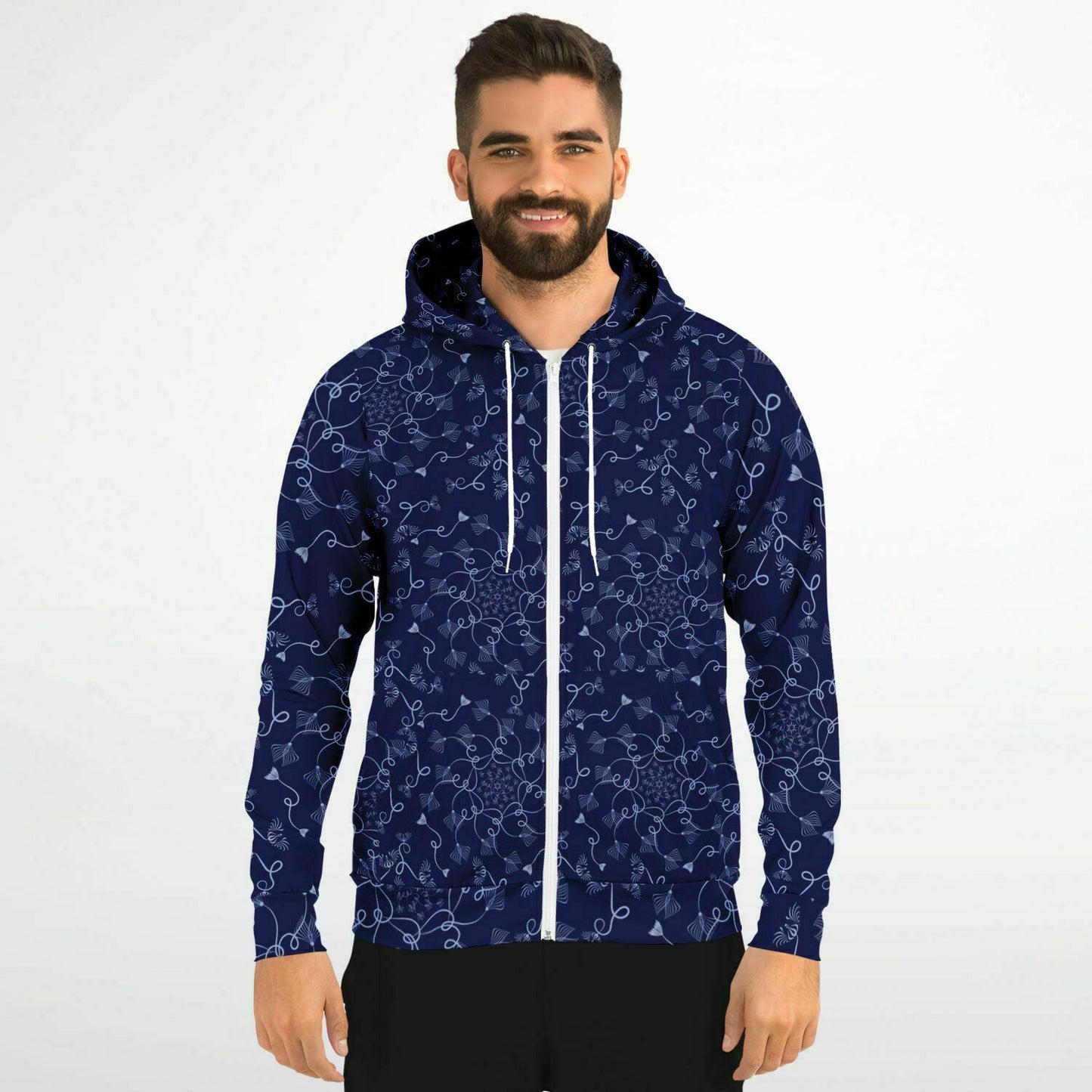 Fashion Zip-Up Hoodie - AOP  Kukloso Abstractical No 19 Periwinkle on Navy - Free Shipping