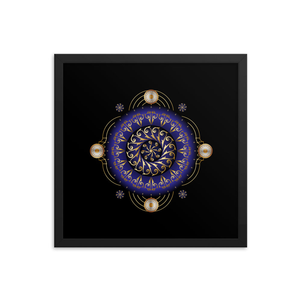 Framed Poster Kuklos No 4048 Dark Navy - Silver - Gold Mandala Free Shipping