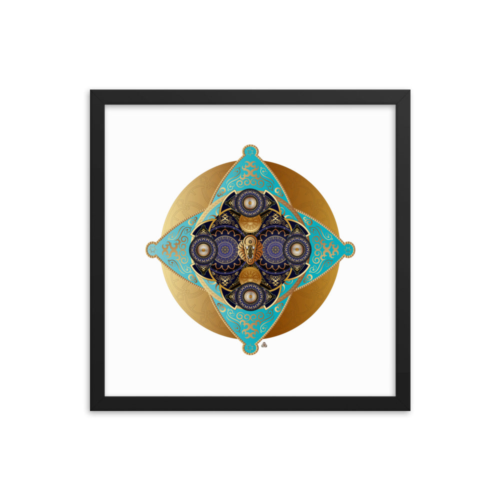 Framed Poster Kuklos No 4062 Mandala Aqua - Navy - Gold Free Shipping