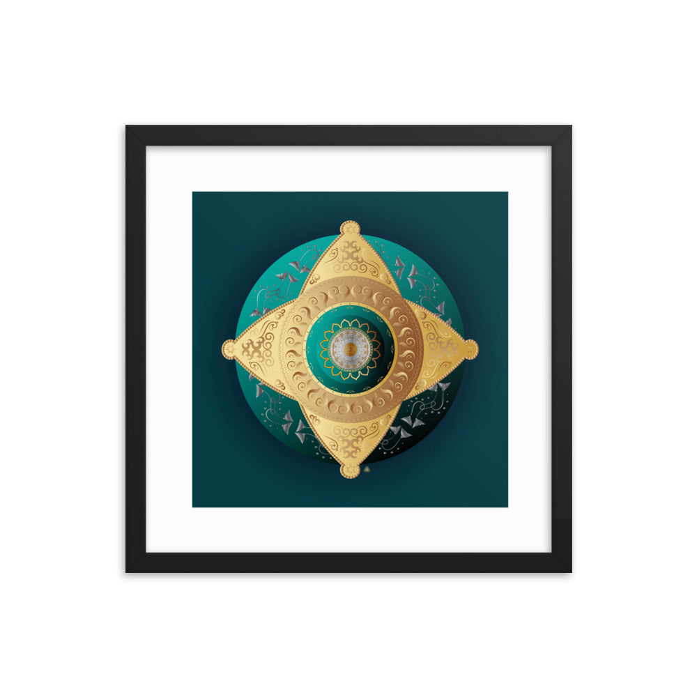 Framed Poster Kuklos No 4063 Mandala Viridian Green - Gold Free Shipping