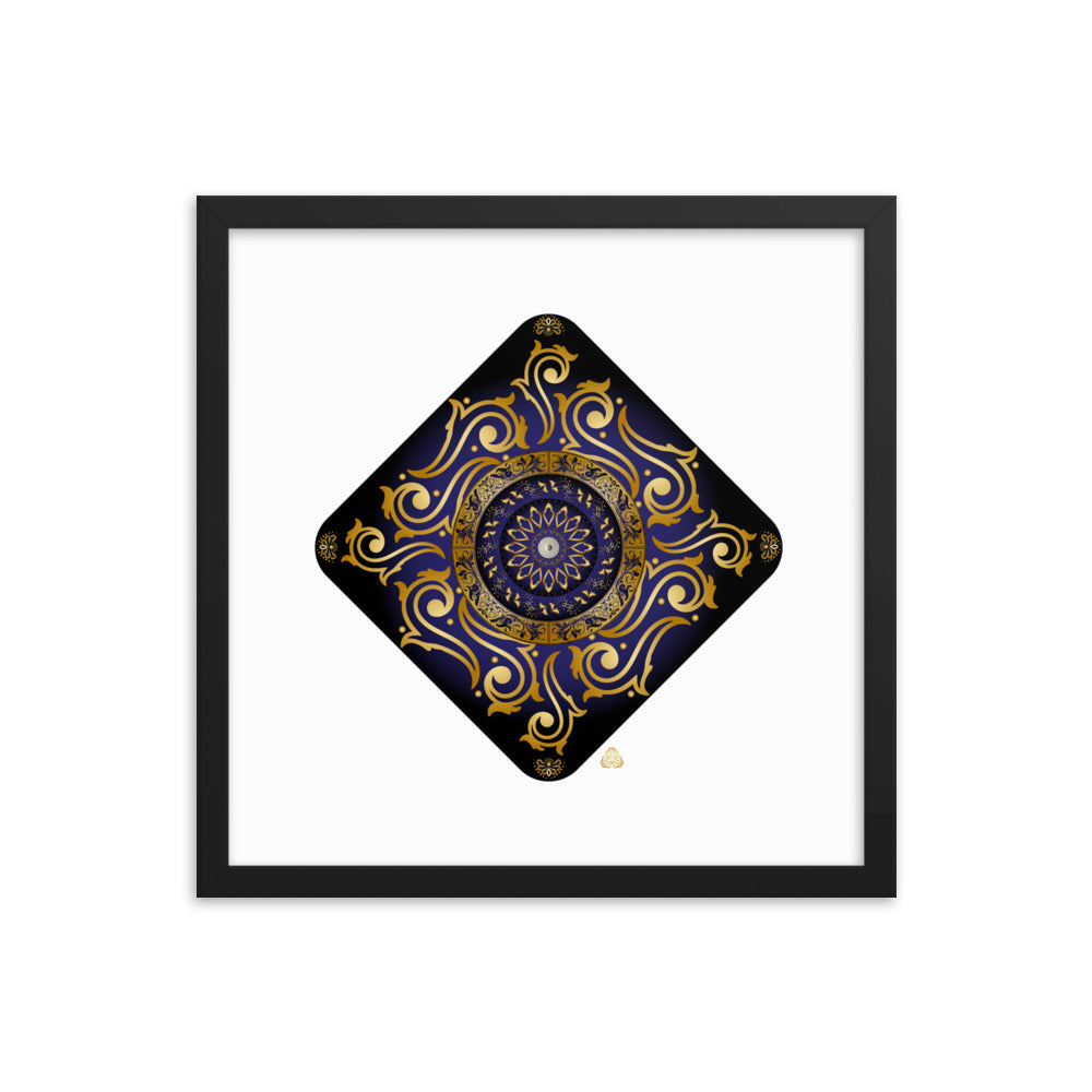 Framed Poster Kuklos No 4089 Mandala Dark Navy Blue- Gold Free Shipping