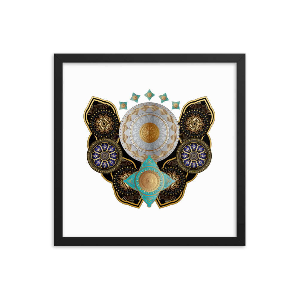 Framed Poster Circumplexical No 3661 Highly intricate Mandala Aqua - Gold Free Shipping