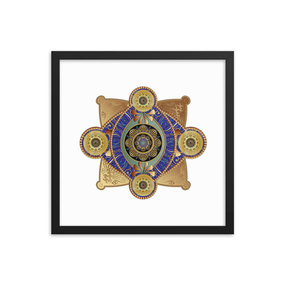 Framed Poster Circumplexical No 3701 Intricate Mandala Aqua - Gold Free Shipping