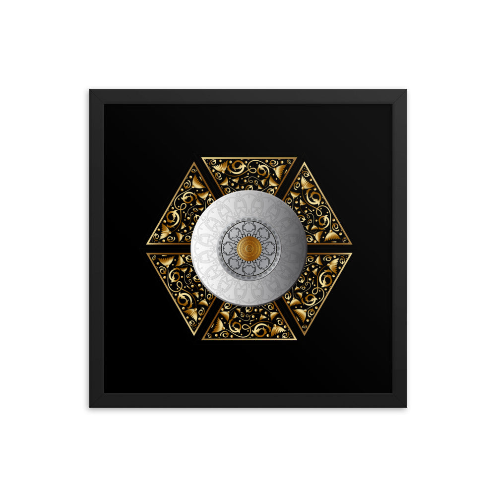 Framed Poster Circumplexical No 3855 Six-Sided Mandala Silver - Gold Free Shipping