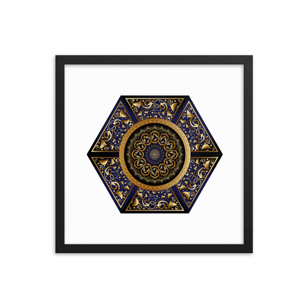 Framed Poster Circumplexical No 3865 Six-Sided Mandala Black - Gold Free Shipping