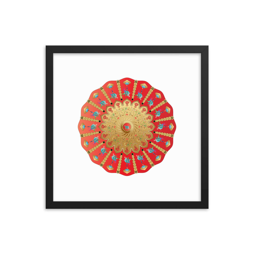 Framed Poster Circumplexical No 3898 Ganesh Elephant Mandala Red - Gold Free Shipping