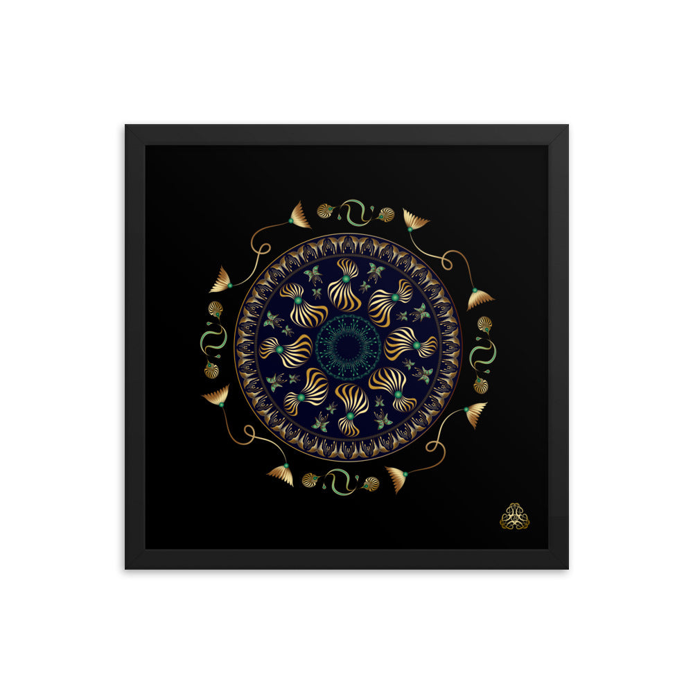 Framed Poster Kuklos No 4315 Intricate Mandala Black - Gold Free Shipping