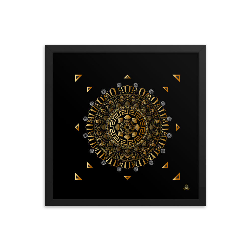 Framed Poster Kuklos No 4371 Intricate Mandala Black - Gold Free Shipping