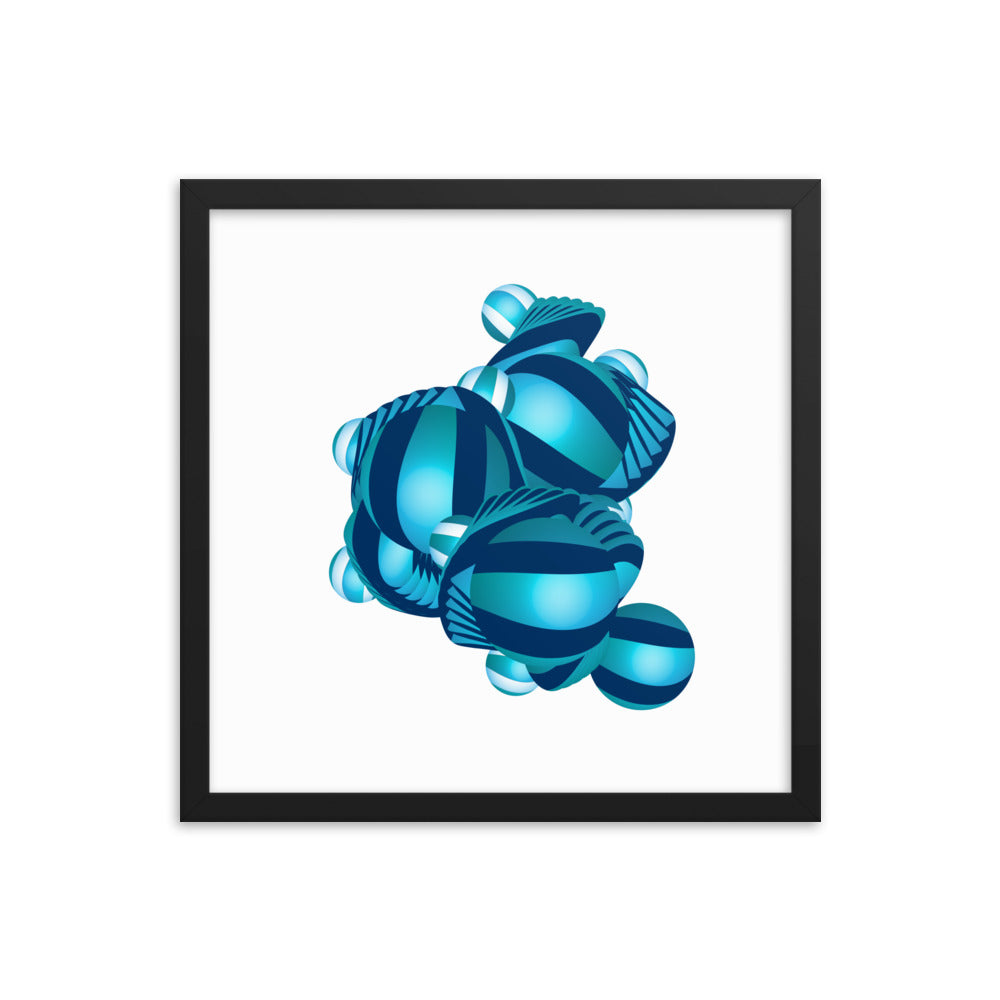 Framed Poster Circulosity No 3162 Abstract Mandala Aqua - Navy Free Shipping