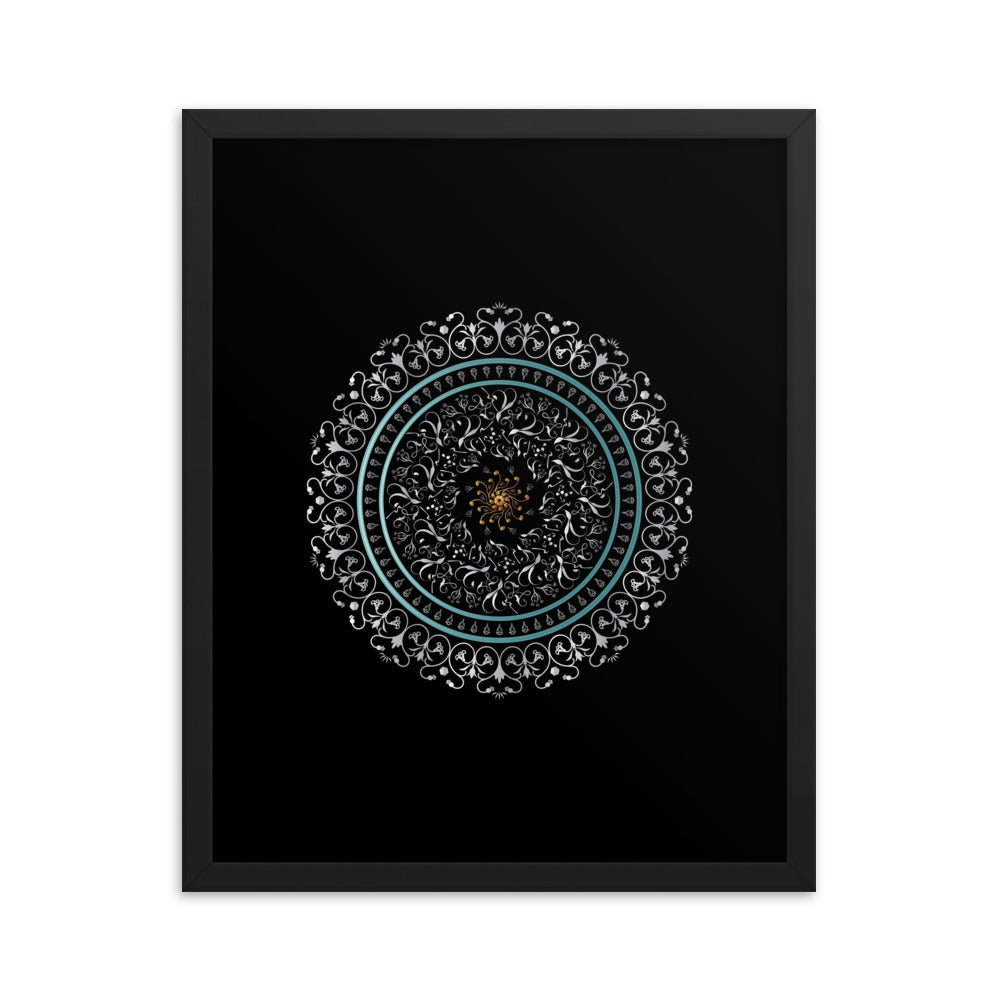 Framed poster Kuklos No 4496 Mandala Silver - Aqua - Gold Free Shipping