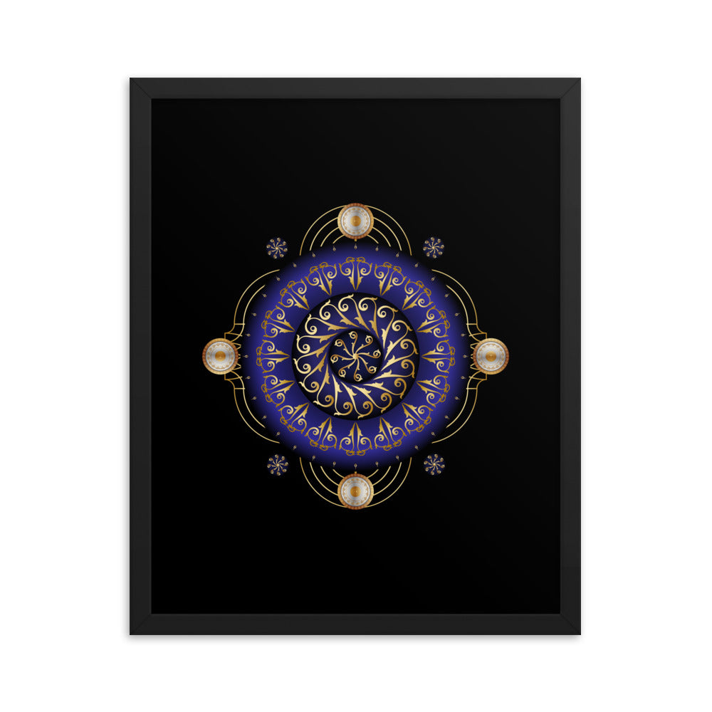 Framed Poster Kuklos No 4048 Dark Navy - Silver - Gold Mandala Free Shipping