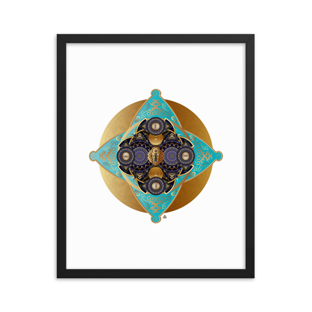 Framed Poster Kuklos No 4062 Mandala Aqua - Navy - Gold Free Shipping