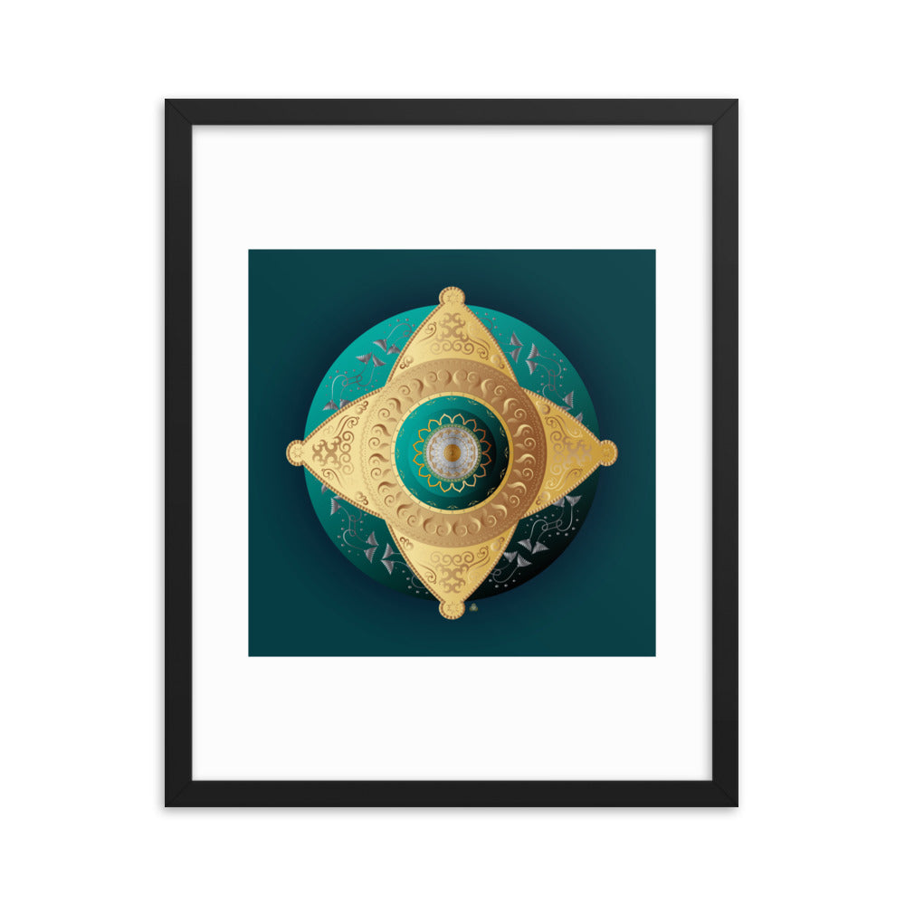 Framed Poster Kuklos No 4063 Mandala Viridian Green - Gold Free Shipping