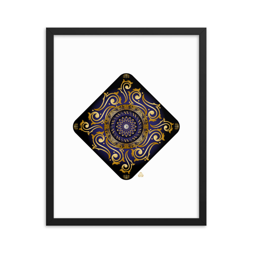 Framed Poster Kuklos No 4089 Mandala Dark Navy Blue- Gold Free Shipping