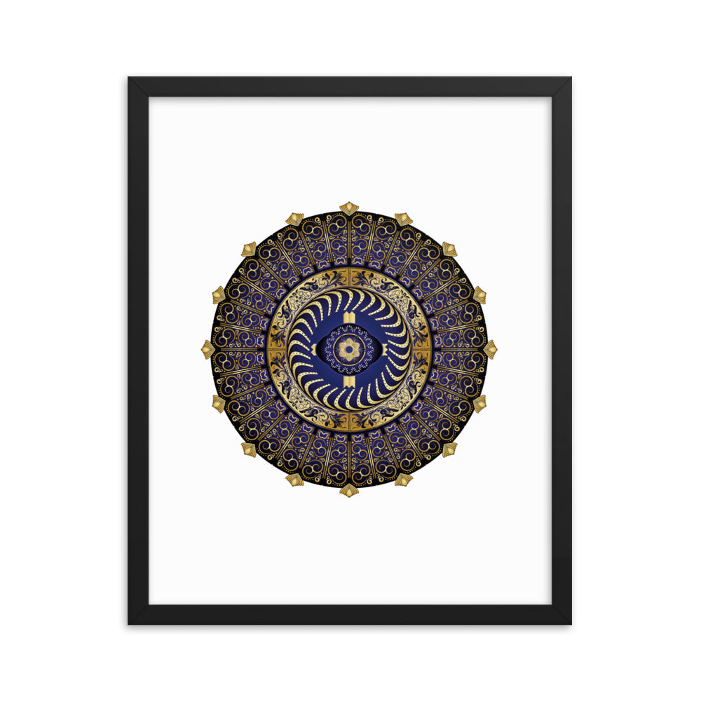 Framed Poster Circulosity No 2987 Mandala Navy - Gold Free Shipping