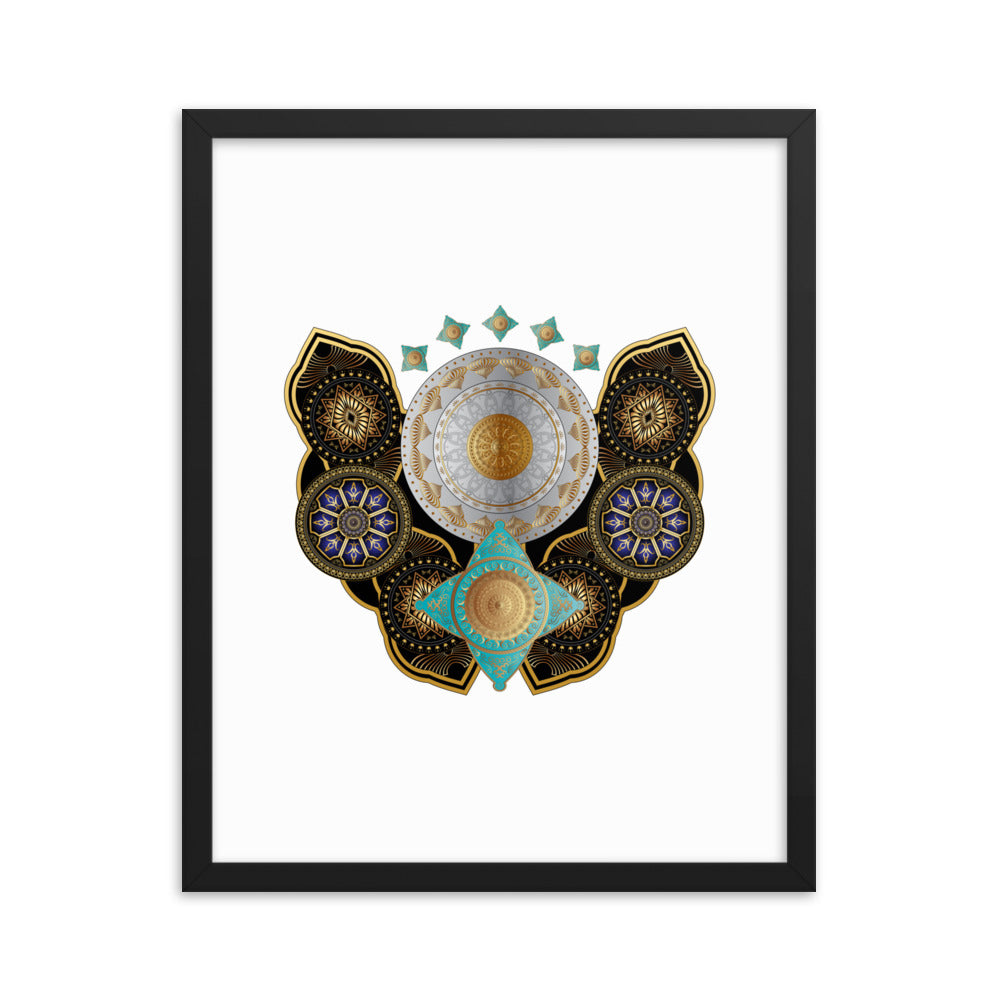 Framed Poster Circumplexical No 3661 Highly intricate Mandala Aqua - Gold Free Shipping