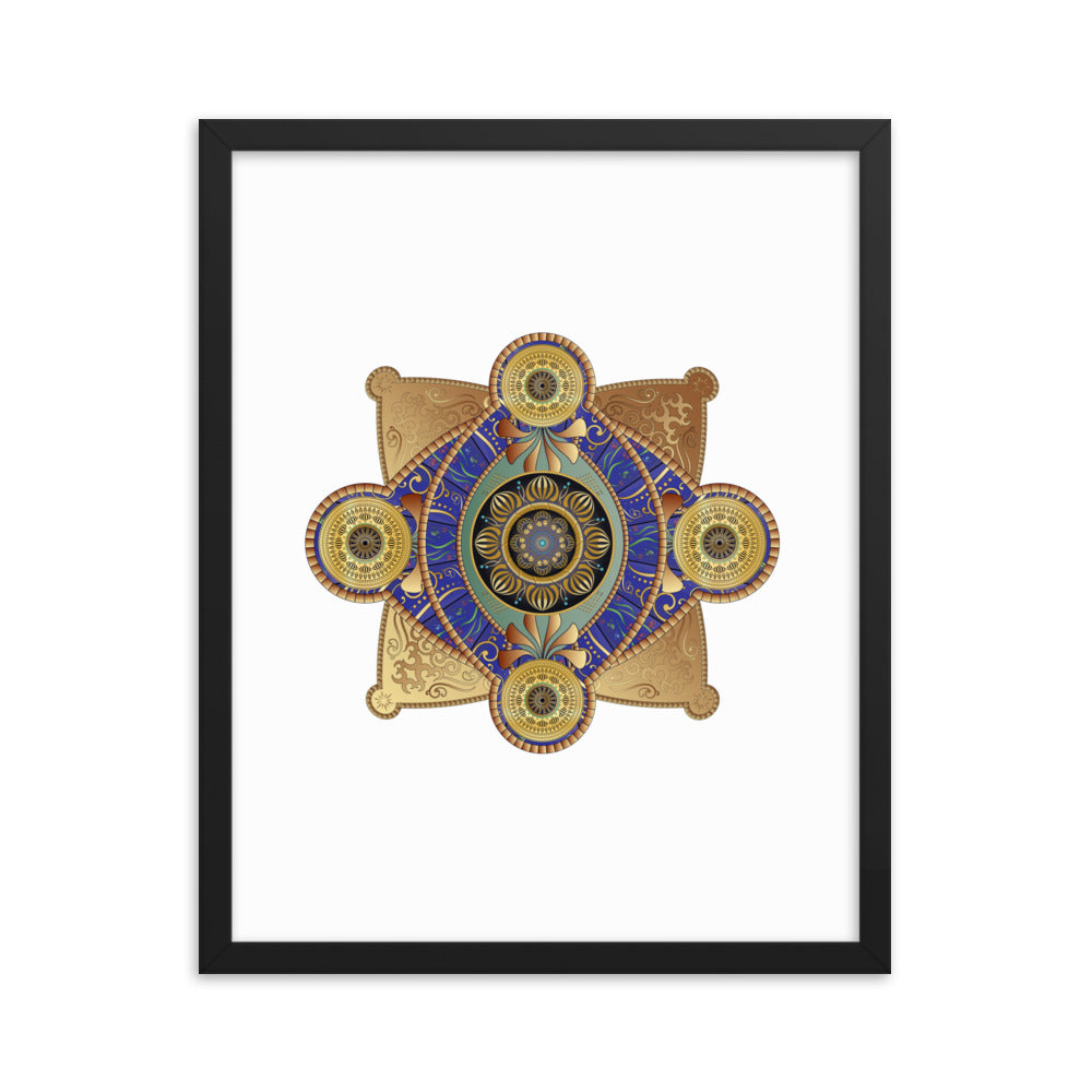 Framed Poster Circumplexical No 3701 Intricate Mandala Aqua - Gold Free Shipping