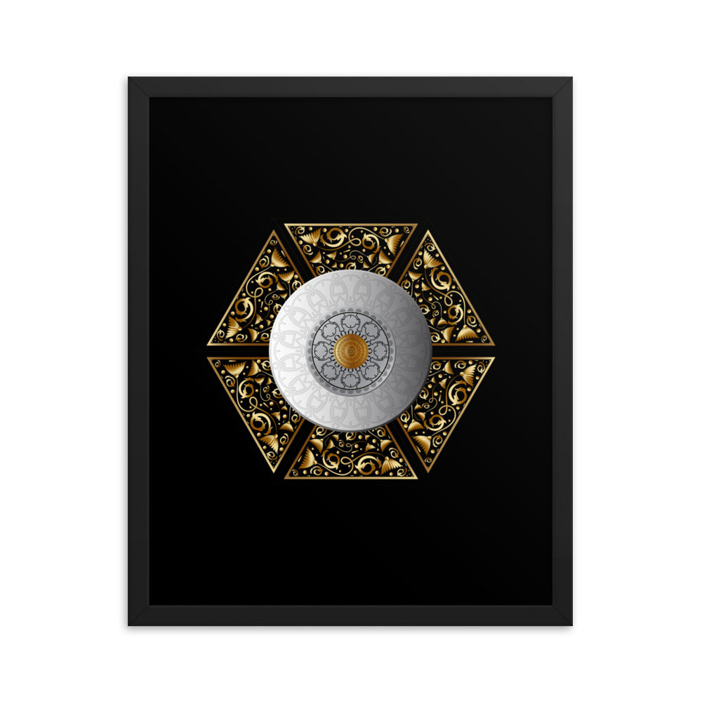 Framed Poster Circumplexical No 3855 Six-Sided Mandala Silver - Gold Free Shipping