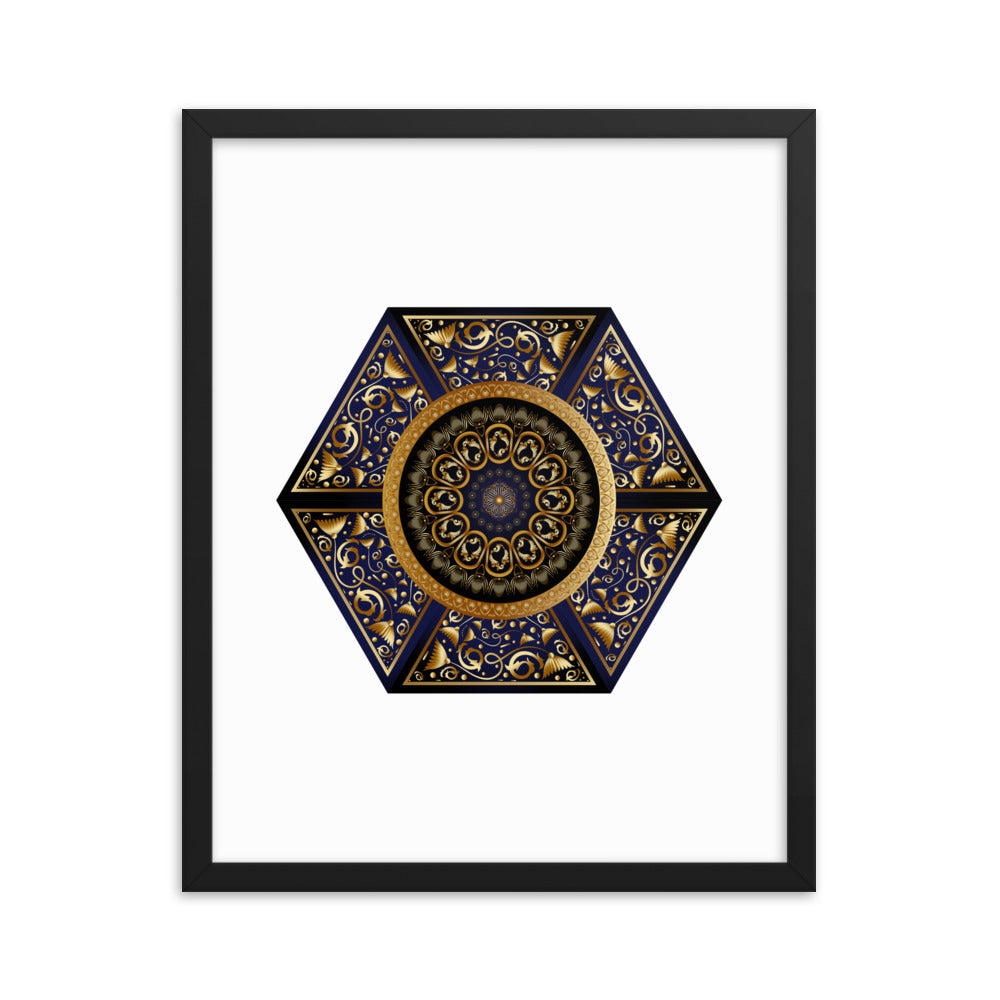 Framed Poster Circumplexical No 3865 Six-Sided Mandala Black - Gold Free Shipping