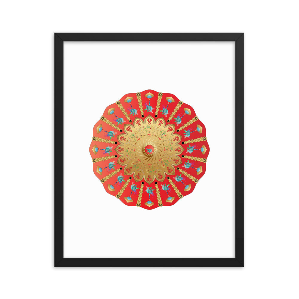 Framed Poster Circumplexical No 3898 Ganesh Elephant Mandala Red - Gold Free Shipping