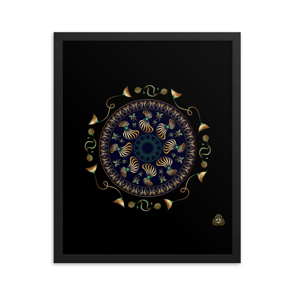 Framed Poster Kuklos No 4315 Intricate Mandala Black - Gold Free Shipping