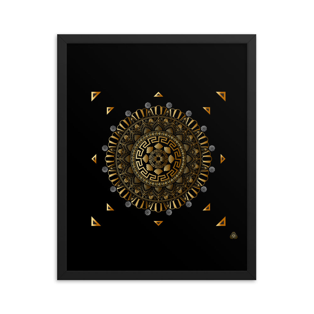 Framed Poster Kuklos No 4371 Intricate Mandala Black - Gold Free Shipping