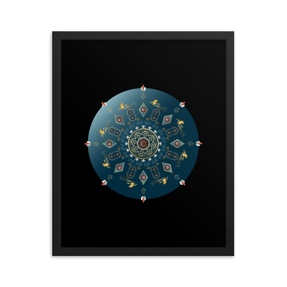 Framed Poster Kuklos No 4454 Mandala Viridian Green - Gold Free Shipping