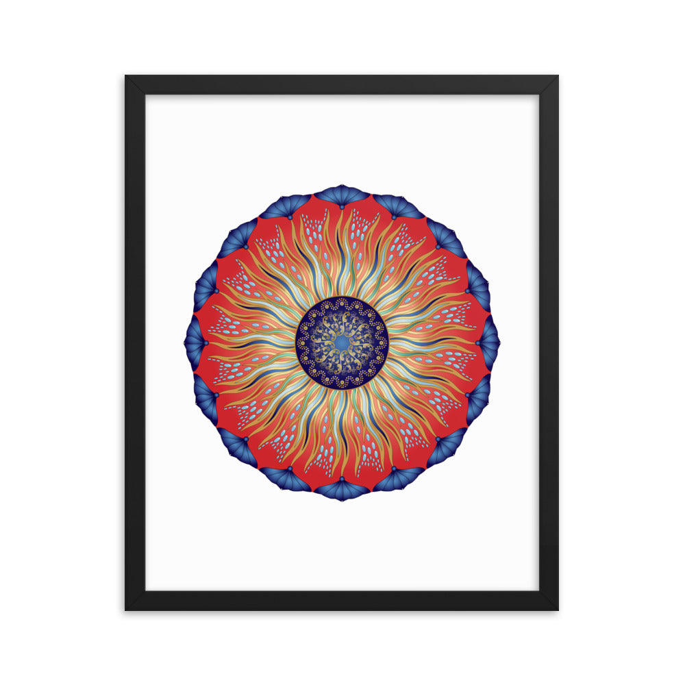 Framed Poster Circularium No 2627 Mandala Navy - Red - Gold Free Shipping